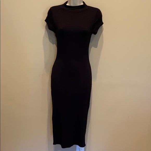 MyStyleMode Bodycon Midi Dress Black Mock Neck - Picture 2 of 5